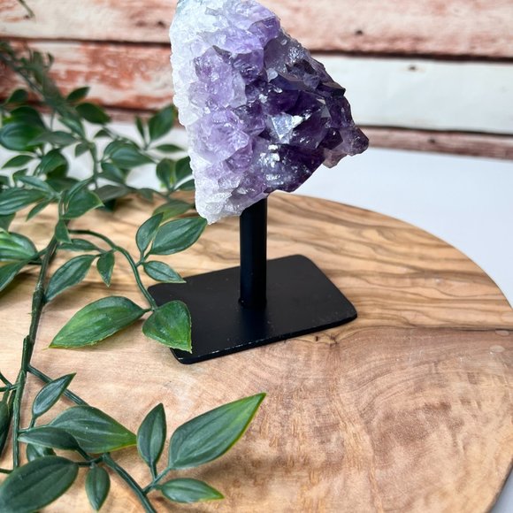 Raw Standing Amethyst Geode Cluster On A Metal Stand - Crystal Home Decor - Picture 3 of 11